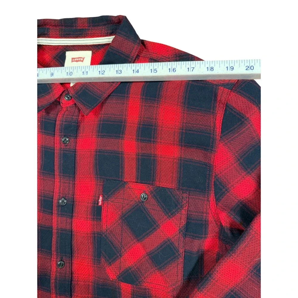Levis Mens XL Buffalo Plaid Flannel Shirt Red Black Long Sleeve‎ 3LDLW10951